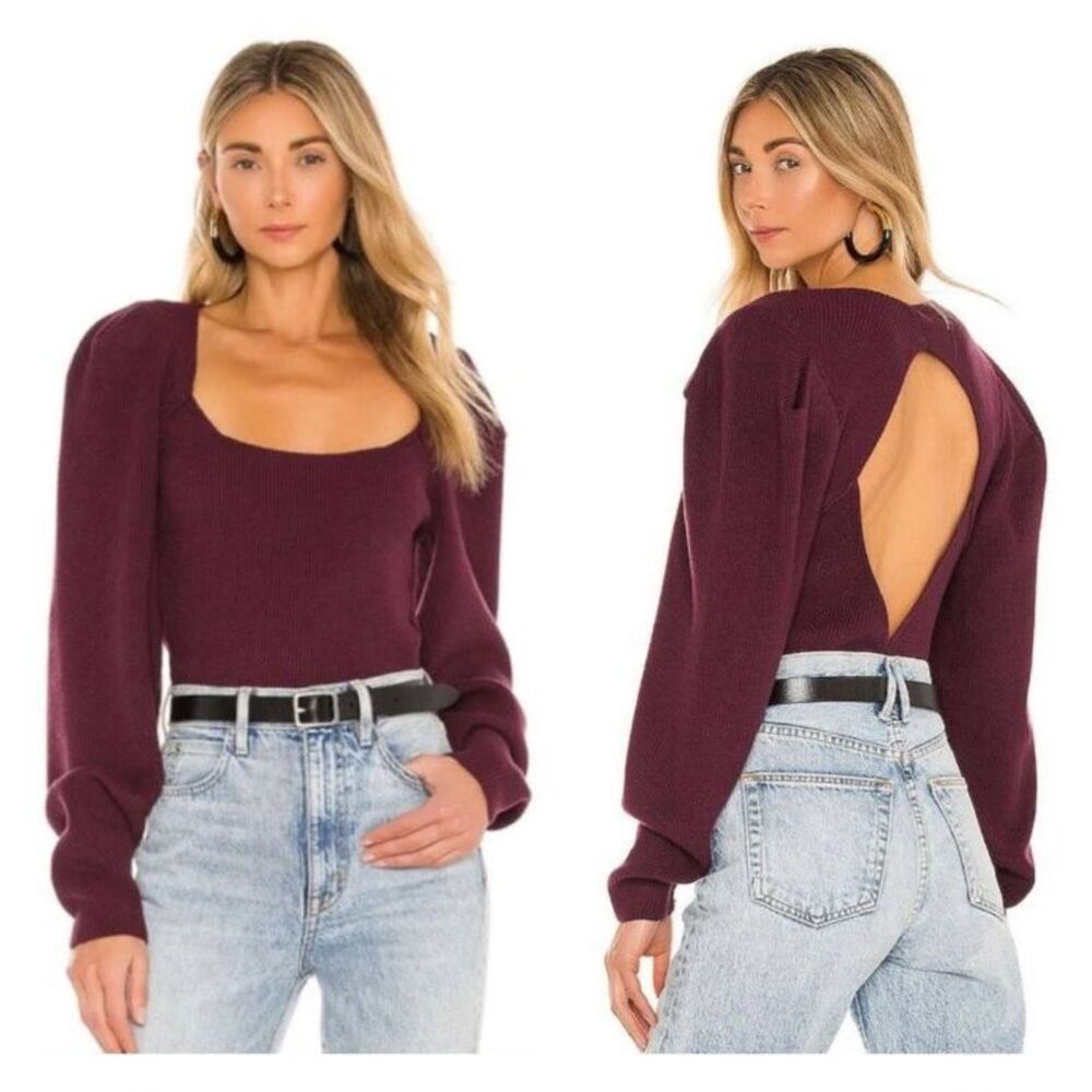 NWOT Free People open-back sweater in rich burgundy color Size M